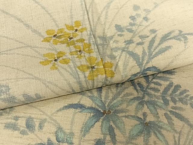 平和屋着物●訪問着　紬地　草花文　正絹　逸品　AABB6562zg