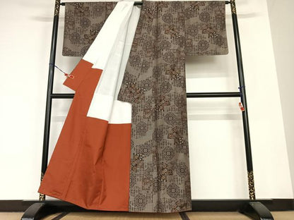 平和屋着物●上質な紬 草花文 正絹 逸品 未使用 AABB6563zg