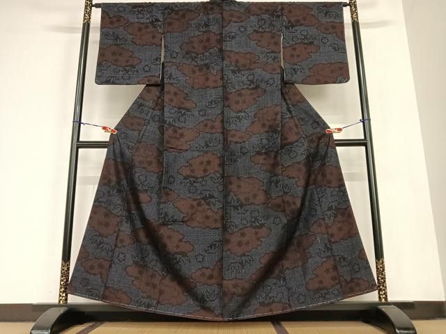 平和屋着物●本場結城紬　重要無形文化財　80亀甲　雲重ね笹梅文　正絹　逸品　AABB6568zg