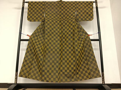 平和屋着物●上質な紬 市松文様 正絹 逸品 AABB6575zg