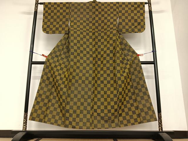 平和屋着物●上質な紬 市松文様 正絹 逸品 AABB6575zg