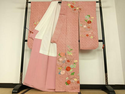 平和屋着物●豪華振袖 駒刺繍 絞り 扇面花文 金銀糸 正絹 逸品 AABB6578zg