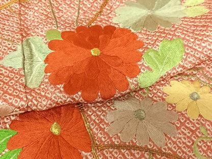 平和屋着物●豪華振袖 駒刺繍 絞り 扇面花文 金銀糸 正絹 逸品 AABB6578zg