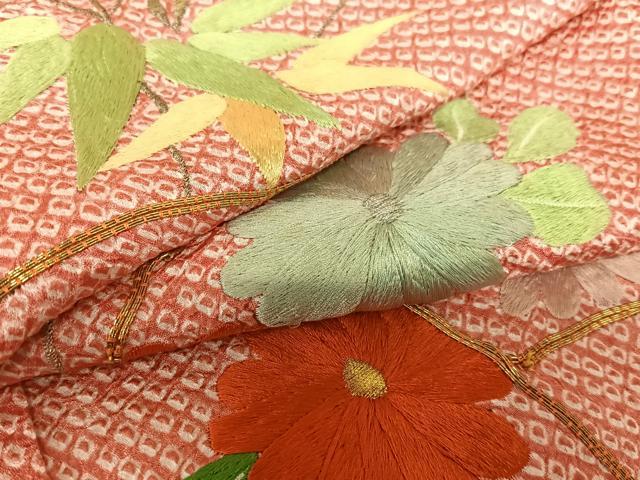 平和屋着物●豪華振袖 駒刺繍 絞り 扇面花文 金銀糸 正絹 逸品 AABB6578zg