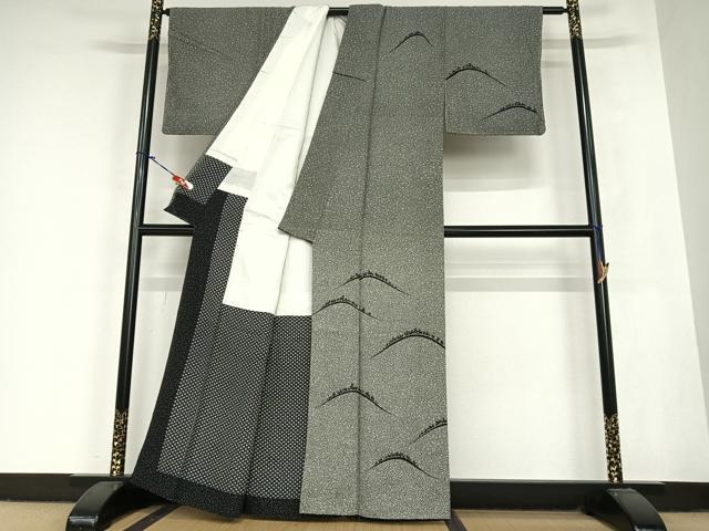 平和屋着物●訪問着 樹林文 黒地 正絹 逸品 AABB6585zg