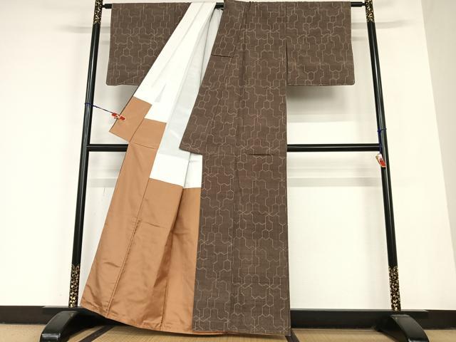 平和屋着物●上質な紬　亀甲崩し　正絹　逸品　未使用　AABB6591zg