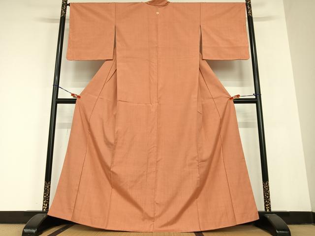 平和屋着物●上質な紬 色無地 浅緋色 正絹 逸品 AABB6592zg