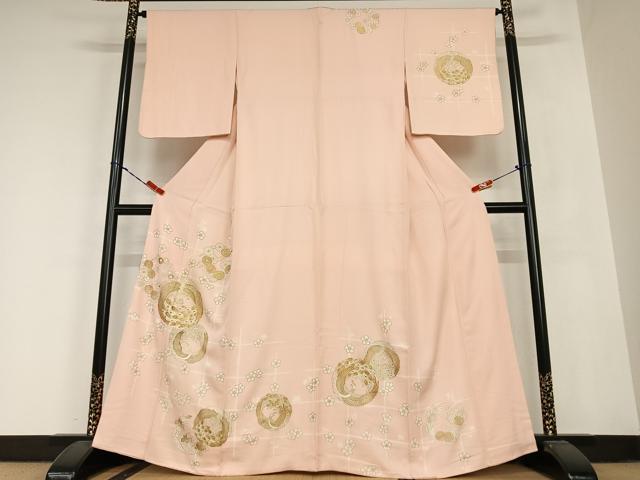 平和屋着物●訪問着 駒刺繍 孔雀枝梅花文 金彩 正絹 逸品 AABB6594zg