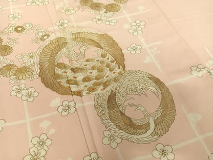 平和屋着物●訪問着 駒刺繍 孔雀枝梅花文 金彩 正絹 逸品 AABB6594zg