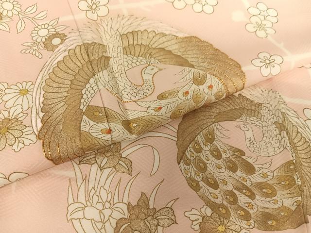 平和屋着物●訪問着 駒刺繍 孔雀枝梅花文 金彩 正絹 逸品 AABB6594zg