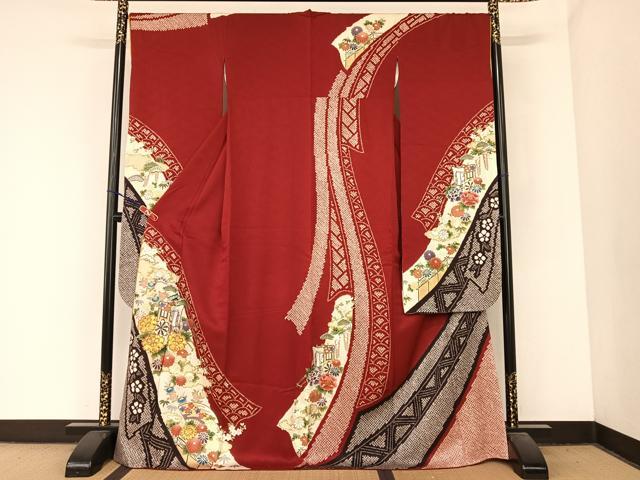 平和屋着物●ブライダルファッションデザイナー・桂由美 振袖 駒刺繍 御所車花文 金糸 金彩 正絹 逸品 AABB6601np