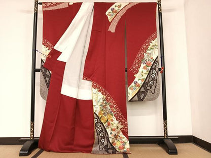 平和屋着物●ブライダルファッションデザイナー・桂由美 振袖 駒刺繍 御所車花文 金糸 金彩 正絹 逸品 AABB6601np