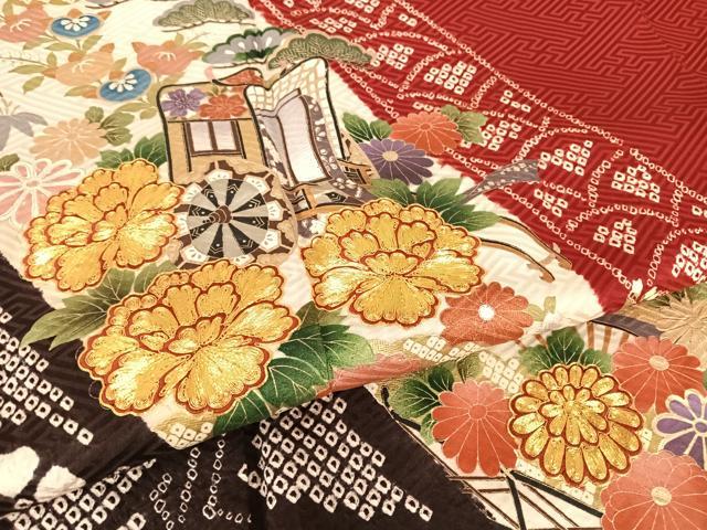 平和屋着物●ブライダルファッションデザイナー・桂由美 振袖 駒刺繍 御所車花文 金糸 金彩 正絹 逸品 AABB6601np
