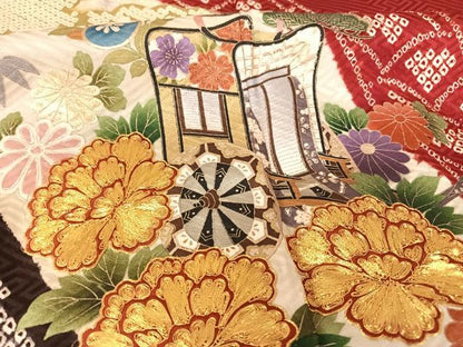 平和屋着物●ブライダルファッションデザイナー・桂由美 振袖 駒刺繍 御所車花文 金糸 金彩 正絹 逸品 AABB6601np
