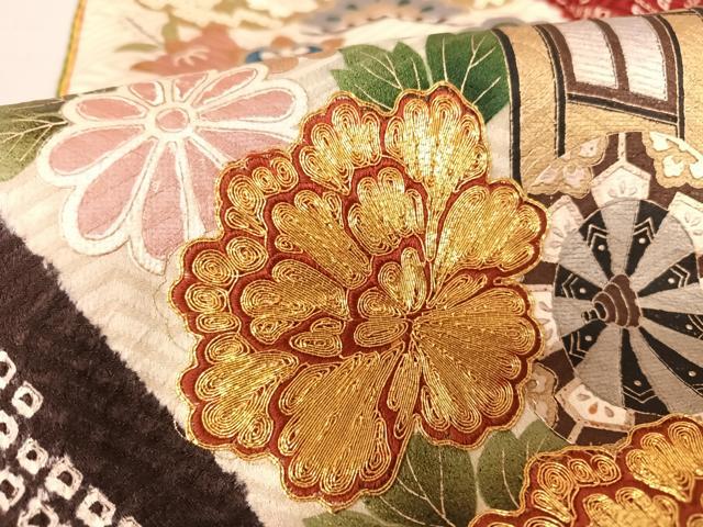 平和屋着物●ブライダルファッションデザイナー・桂由美 振袖 駒刺繍 御所車花文 金糸 金彩 正絹 逸品 AABB6601np