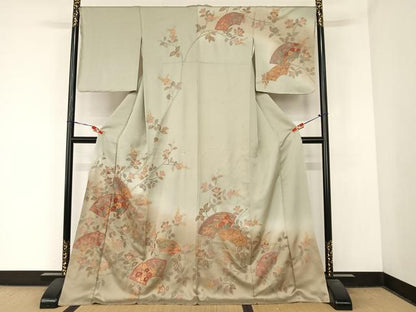 平和屋着物●総刺繍 訪問着 中国三大刺繍 汕頭刺繍 スワトウ刺繍 相良刺繍 地紙草花文 暈し染め ロング丈 正絹 逸品 未使用 AABB6602np