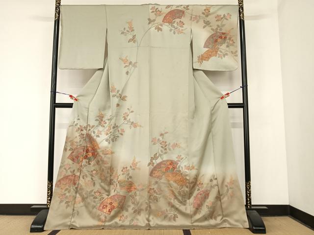 平和屋着物●総刺繍 訪問着 中国三大刺繍 汕頭刺繍 スワトウ刺繍 相良刺繍 地紙草花文 暈し染め ロング丈 正絹 逸品 未使用 AABB6602np