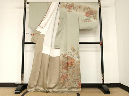 平和屋着物●総刺繍 訪問着 中国三大刺繍 汕頭刺繍 スワトウ刺繍 相良刺繍 地紙草花文 暈し染め ロング丈 正絹 逸品 未使用 AABB6602np