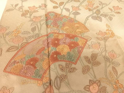 平和屋着物●総刺繍 訪問着 中国三大刺繍 汕頭刺繍 スワトウ刺繍 相良刺繍 地紙草花文 暈し染め ロング丈 正絹 逸品 未使用 AABB6602np