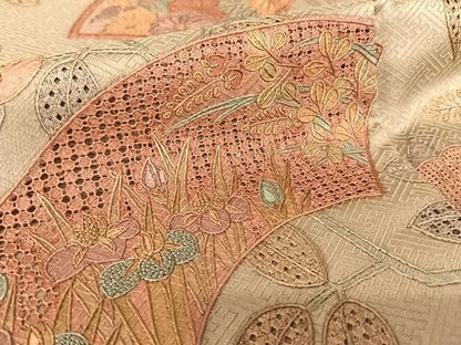 平和屋着物●総刺繍 訪問着 中国三大刺繍 汕頭刺繍 スワトウ刺繍 相良刺繍 地紙草花文 暈し染め ロング丈 正絹 逸品 未使用 AABB6602np