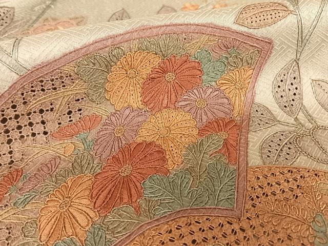 平和屋着物●総刺繍 訪問着 中国三大刺繍 汕頭刺繍 スワトウ刺繍 相良刺繍 地紙草花文 暈し染め ロング丈 正絹 逸品 未使用 AABB6602np