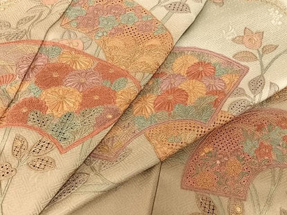 平和屋着物●総刺繍 訪問着 中国三大刺繍 汕頭刺繍 スワトウ刺繍 相良刺繍 地紙草花文 暈し染め ロング丈 正絹 逸品 未使用 AABB6602np