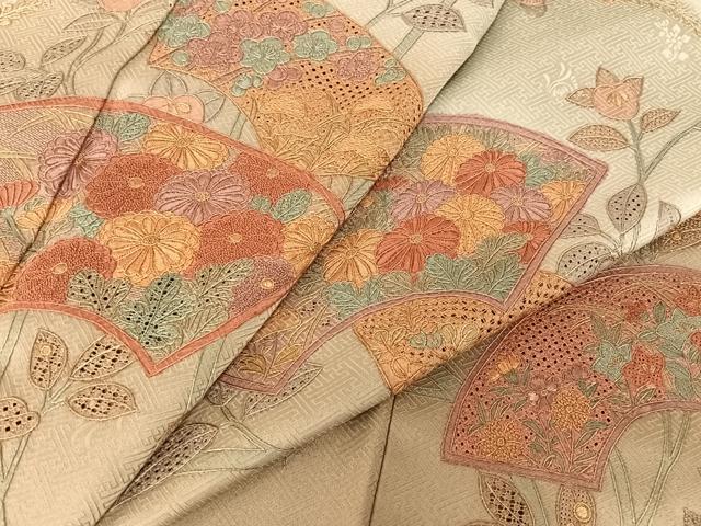 平和屋着物●総刺繍 訪問着 中国三大刺繍 汕頭刺繍 スワトウ刺繍 相良刺繍 地紙草花文 暈し染め ロング丈 正絹 逸品 未使用 AABB6602np