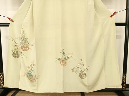 平和屋着物●銀座 志ま亀 訪問着 手描き 花籠 金彩 たとう紙付き 正絹 逸品 AABB6607np