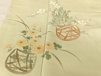 平和屋着物●銀座 志ま亀 訪問着 手描き 花籠 金彩 たとう紙付き 正絹 逸品 AABB6607np