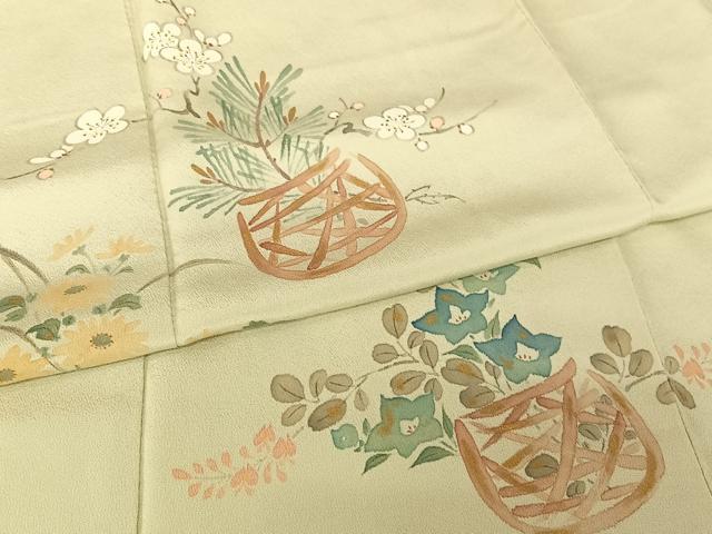 平和屋着物●銀座 志ま亀 訪問着 手描き 花籠 金彩 たとう紙付き 正絹 逸品 AABB6607np