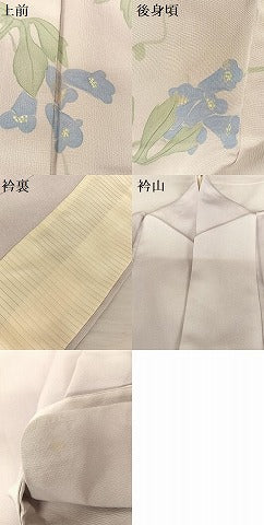 平和屋着物▽銀座 志ま亀 訪問着 単衣 手描き 草花文 たとう紙付き 正絹 逸品 AABB6610np