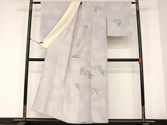 平和屋着物▽銀座 志ま亀 訪問着 単衣 手描き 草花文 たとう紙付き 正絹 逸品 AABB6610np