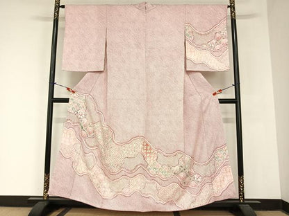 平和屋着物●名門　藤娘きぬたや・総絞り　訪問着　道長花文　正絹　逸品　AABB6639np