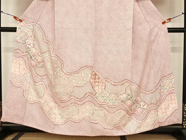 平和屋着物●名門　藤娘きぬたや・総絞り　訪問着　道長花文　正絹　逸品　AABB6639np