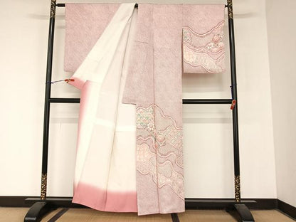 平和屋着物●名門　藤娘きぬたや・総絞り　訪問着　道長花文　正絹　逸品　AABB6639np
