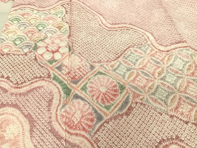 平和屋着物●名門　藤娘きぬたや・総絞り　訪問着　道長花文　正絹　逸品　AABB6639np
