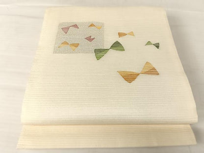 平和屋着物＊夏物 土島洋山 太鼓柄袋帯 絲菩薩 蝶 りぼん 銀糸 正絹 逸品 AABB6647np
