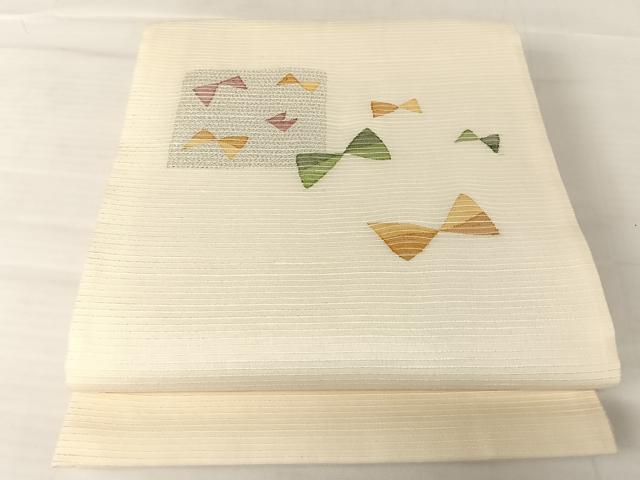平和屋着物＊夏物 土島洋山 太鼓柄袋帯 絲菩薩 蝶 りぼん 銀糸 正絹 逸品 AABB6647np