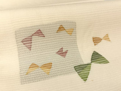 平和屋着物＊夏物 土島洋山 太鼓柄袋帯 絲菩薩 蝶 りぼん 銀糸 正絹 逸品 AABB6647np