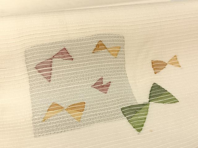 平和屋着物＊夏物 土島洋山 太鼓柄袋帯 絲菩薩 蝶 りぼん 銀糸 正絹 逸品 AABB6647np