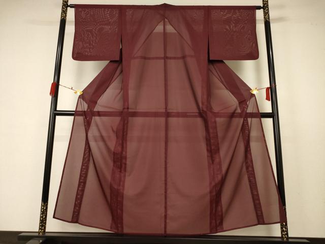 平和屋着物＊夏物 色無地 絽 葡萄茶色 正絹 逸品 AABB6681jd