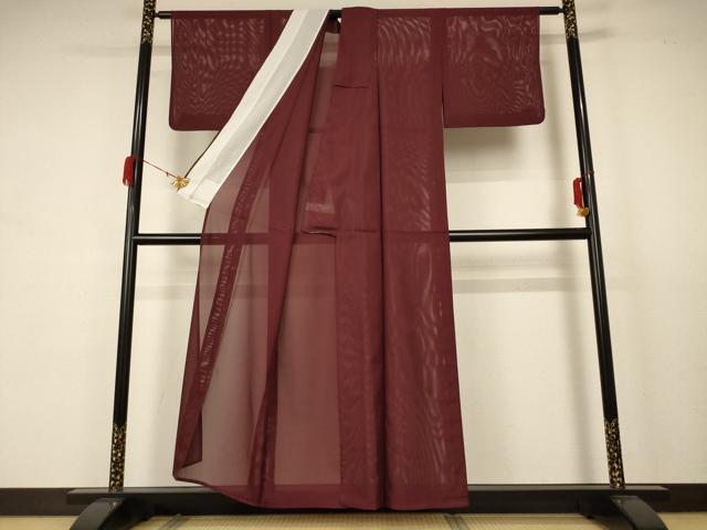 平和屋着物＊夏物 色無地 絽 葡萄茶色 正絹 逸品 AABB6681jd