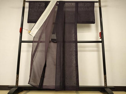 平和屋着物＊夏物 色無地 紗 黒紅色 正絹 逸品 AABB6682jd