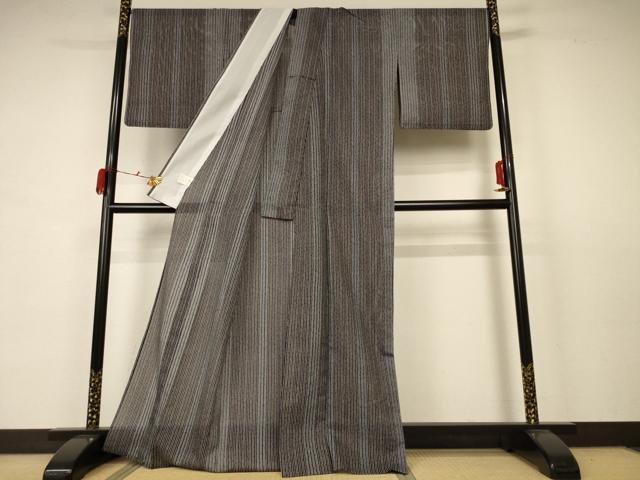 平和屋着物＊夏物 小紋 絽 変わり縞 洗える着物 AABB6685jd