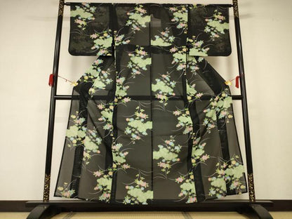 平和屋着物＊夏物 小紋 絽 雲取り花文 洗える着物 AABB6687jd