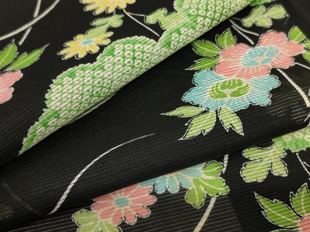 平和屋着物＊夏物 小紋 絽 雲取り花文 洗える着物 AABB6687jd