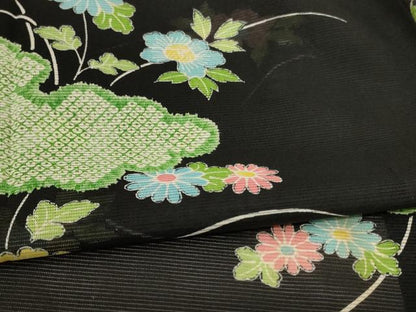 平和屋着物＊夏物 小紋 絽 雲取り花文 洗える着物 AABB6687jd