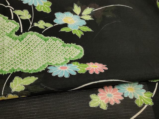 平和屋着物＊夏物 小紋 絽 雲取り花文 洗える着物 AABB6687jd