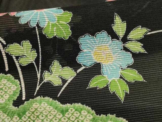 平和屋着物＊夏物 小紋 絽 雲取り花文 洗える着物 AABB6687jd