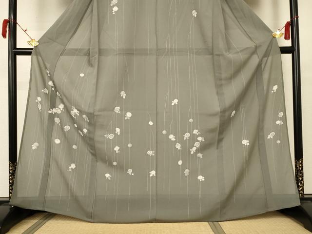 平和屋着物＊夏物 訪問着 絽 草花文 銀彩 洗える着物 AABB6701jd
